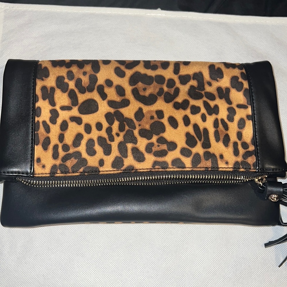 Black and Leopard Magnetic Snap Clutch